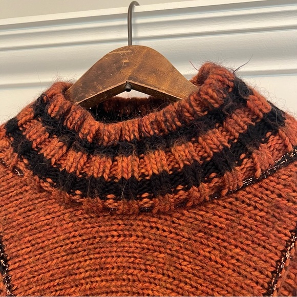 Topshop Women's Sweater 12 / L Burnt Orange Black Cowl Neck Wool Blend - Picture 7 of 10